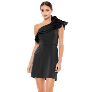 New! Mac Duggal Black One Shoulder Ruffle Mini Dress Size 4 ($278msrp) NWT